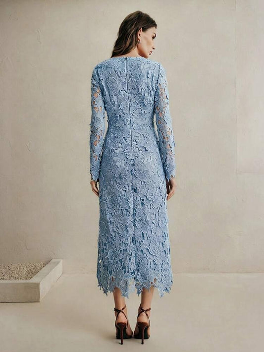 001 | Sky Blue Floral Lace Midi Dress | Size XL
