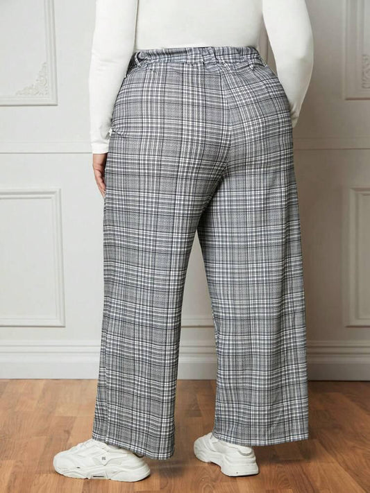 003 | Gray Plaid Wide Leg Pants | Size 3XL