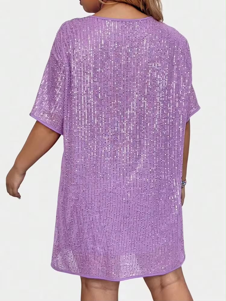 030 | Lavender Sequin Shift Mini Dress | Size 4XL