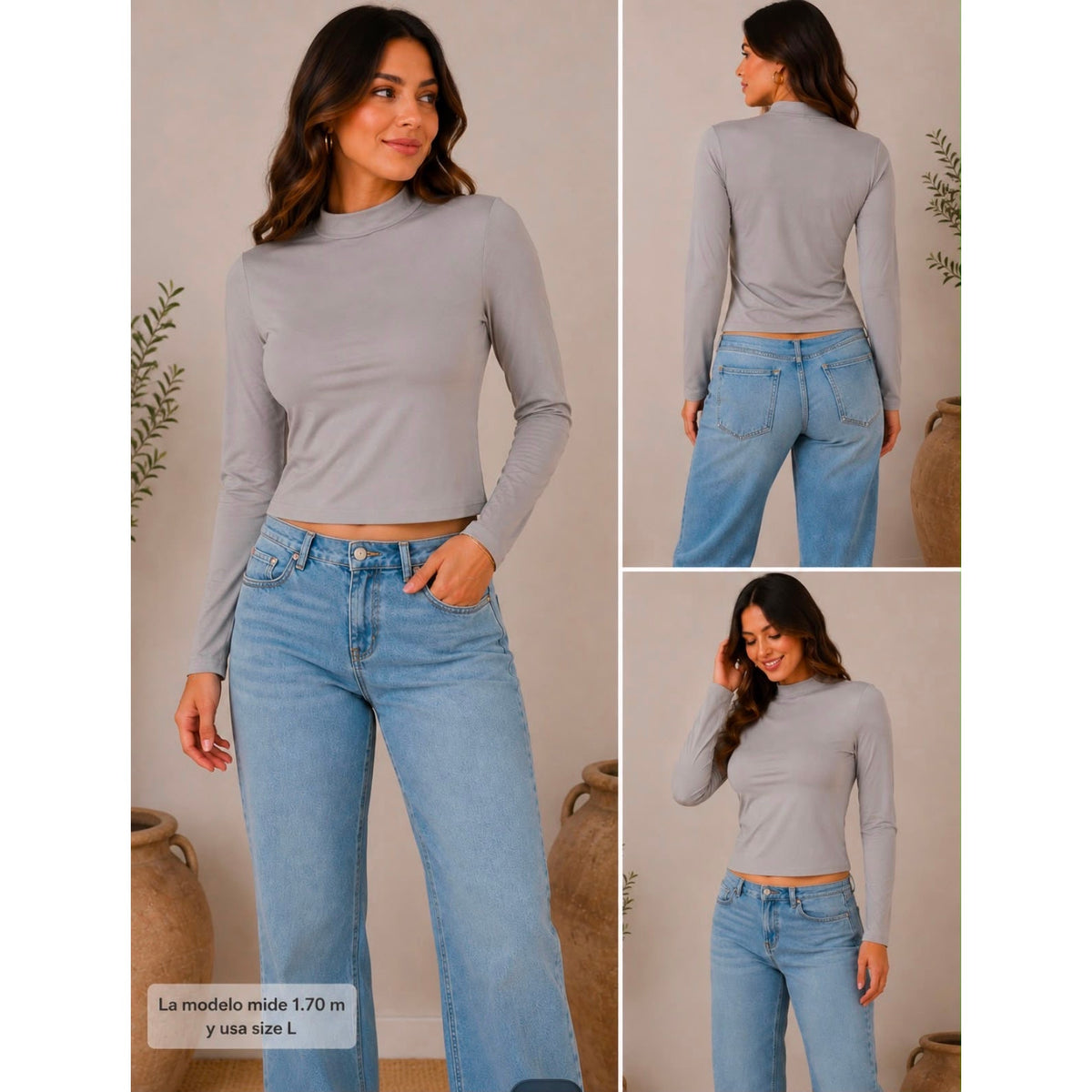 059 | Women’s Mock Neck Long Sleeve Crop Top | Size L