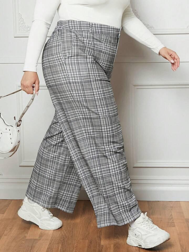 003 | Gray Plaid Wide Leg Pants | Size 3XL