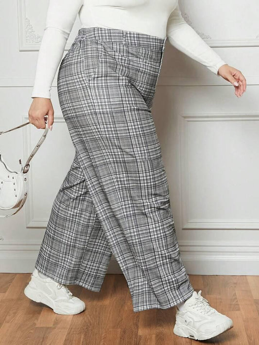 003 | Gray Plaid Wide Leg Pants | Size 3XL
