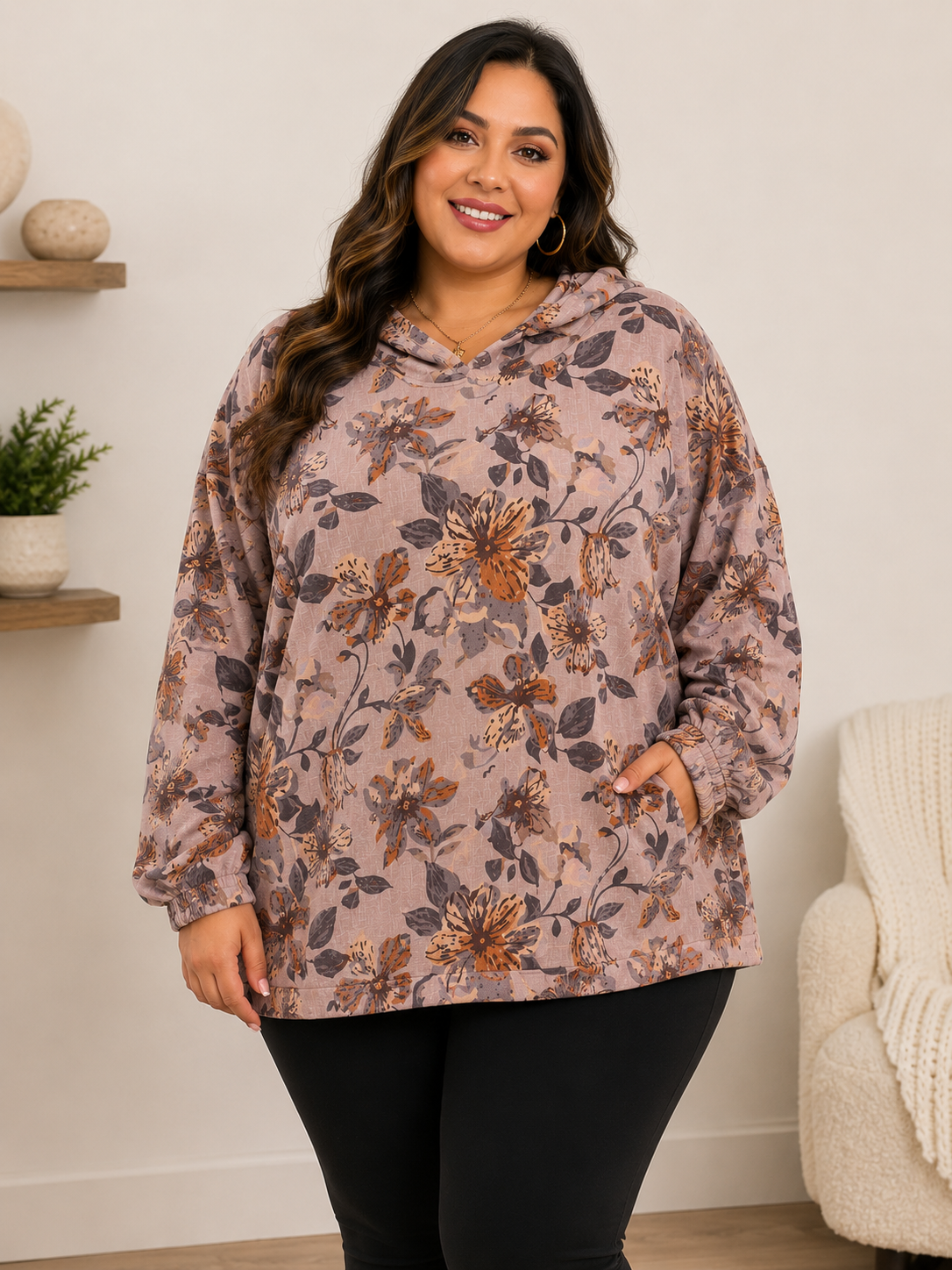 006 | Floral Hooded Pullover Sweatshirt | Size 2XL