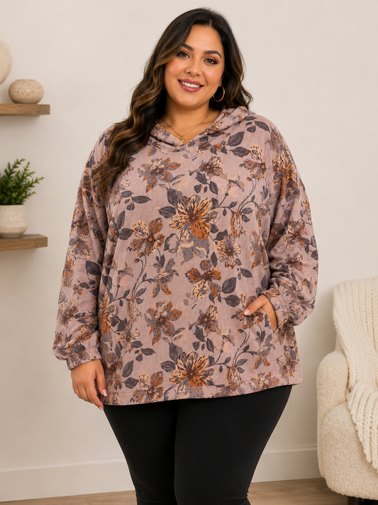 006 | Floral Hooded Pullover Sweatshirt | Size 2XL