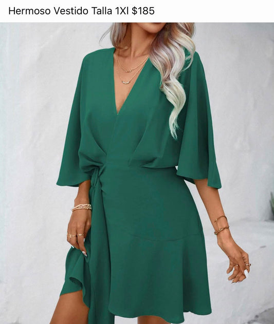 007 | Emerald Green Wrap Mini Dress | Size 1XL