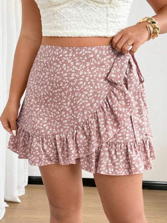 012 | Blush Floral Ruffle Wrap Mini Skirt | Size 1XL