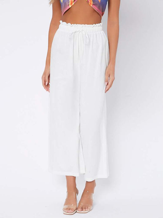 029 | White High-Waisted Wide Leg Palazzo Pants | XL
