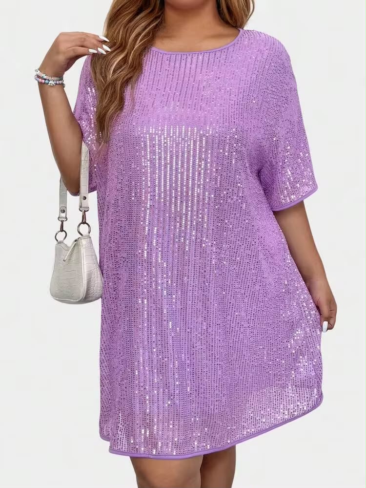 030 | Lavender Sequin Shift Mini Dress | Size 4XL