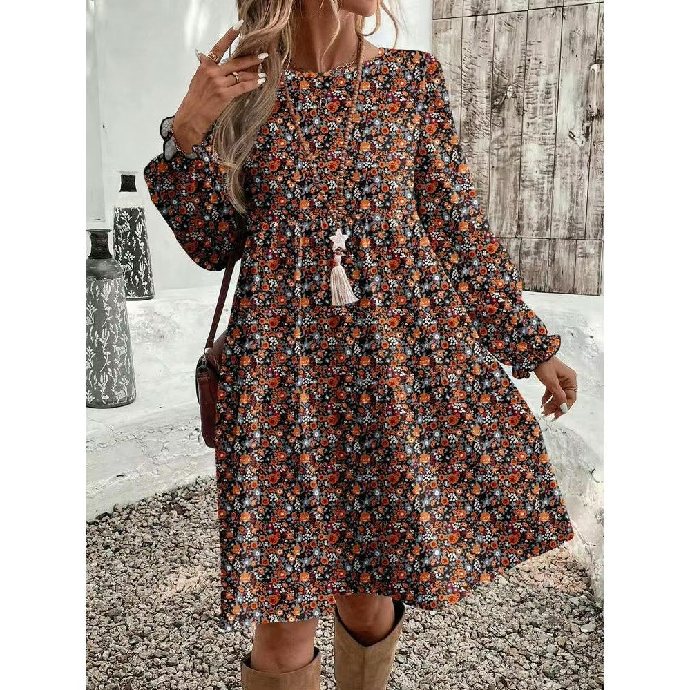 034 | Long-Sleeve Floral Midi Dress | Size XL