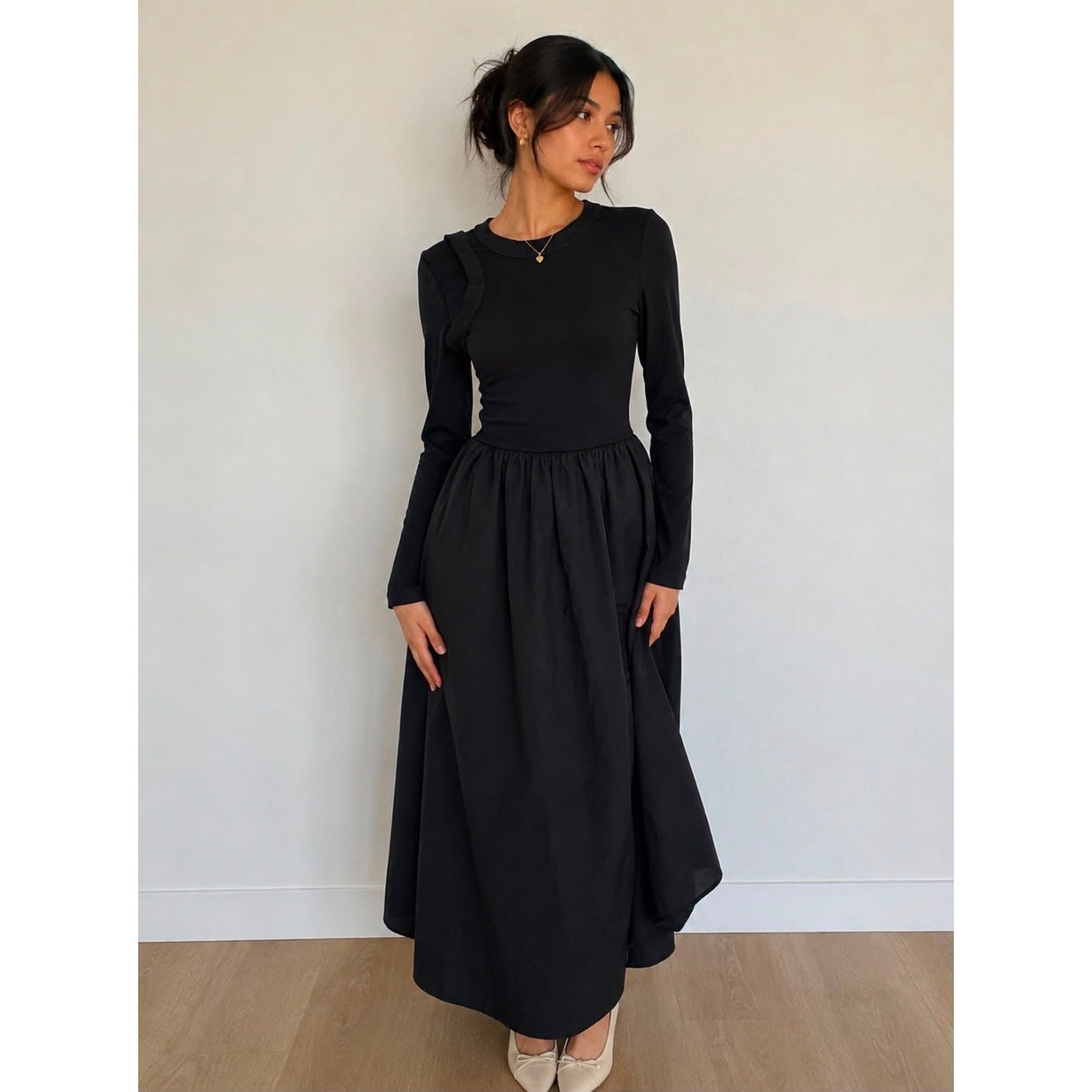 056 | Cider Black Long Sleeve Maxi Dress | Size XS