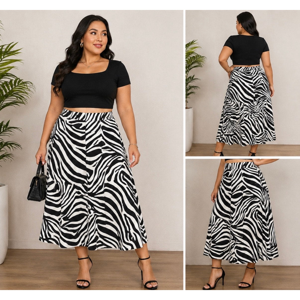 070 | S.Deer Zebra Print A-Line Midi Skirt | Size L
