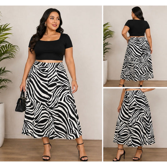 070 | S.Deer Zebra Print A-Line Midi Skirt | Size L