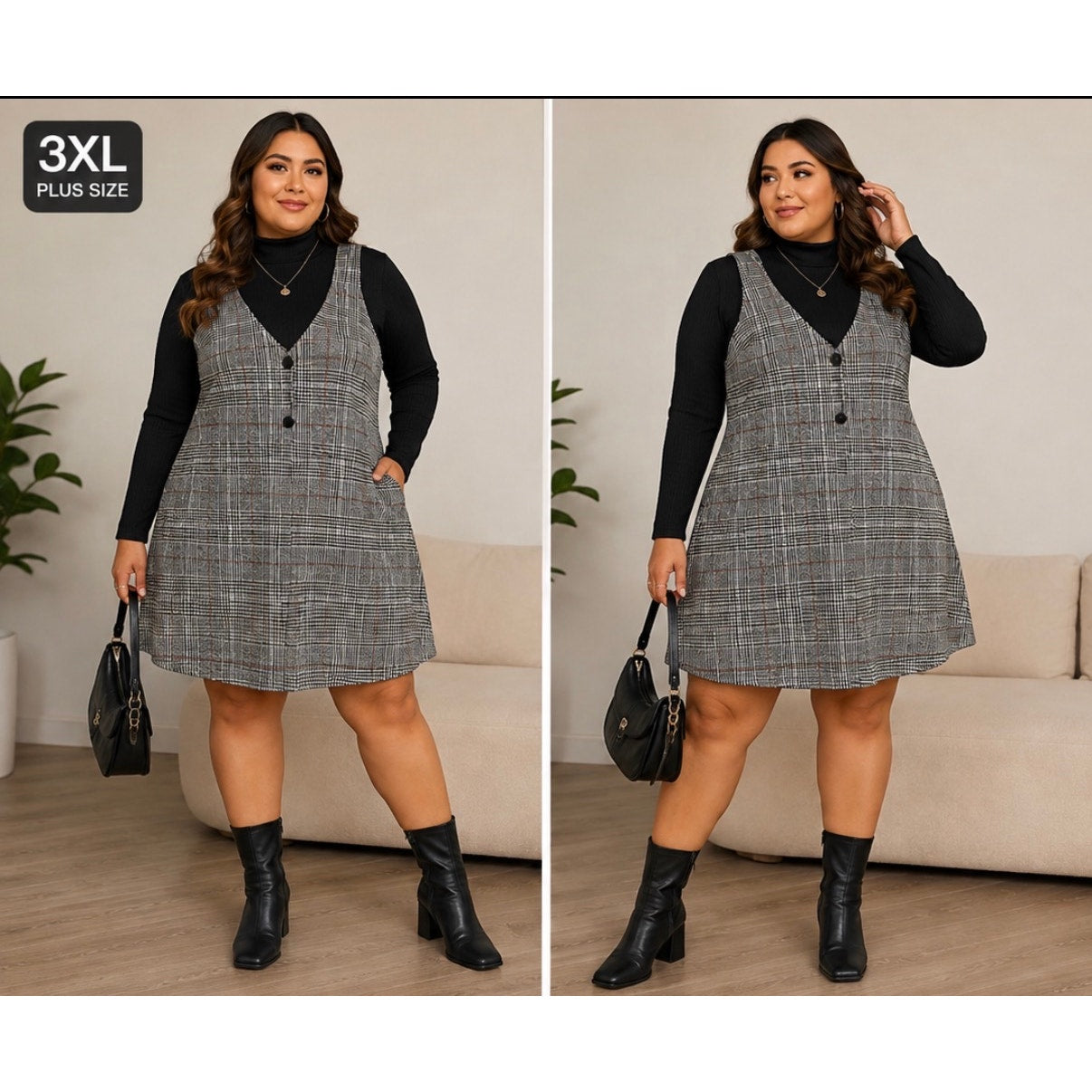 069 | SHEIN Plus Plaid Sleeveless Button Front Mini Dress | Size 3XL
