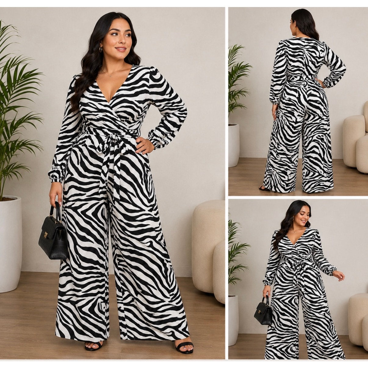 071 | S.Deer Zebra Print Wide Leg Jumpsuit | Size M