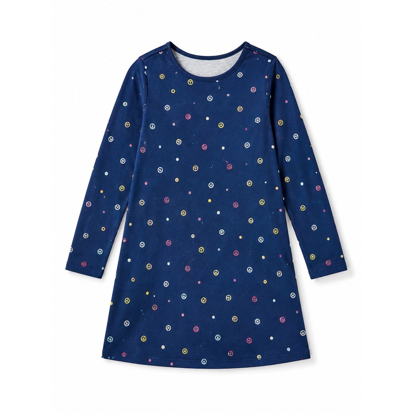 081 | Girls’ Peace Sign Print Long Sleeve Dress – Size 10/12
