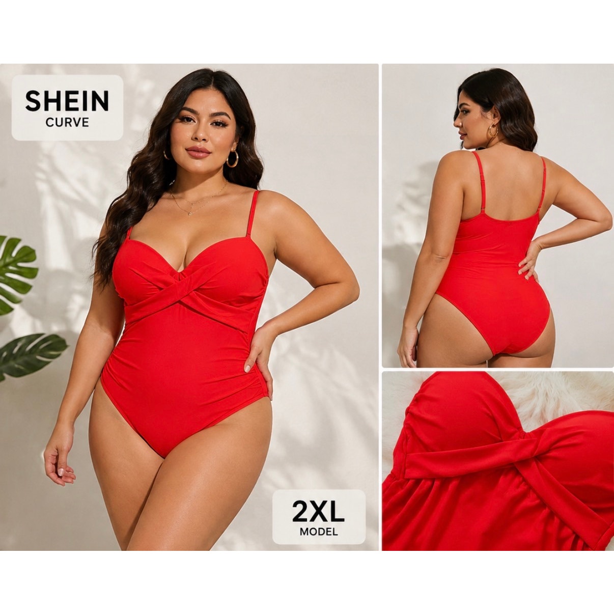 065 | SHEIN Criss Cross Front One-Piece Swimsuit – Red | Size 2XL