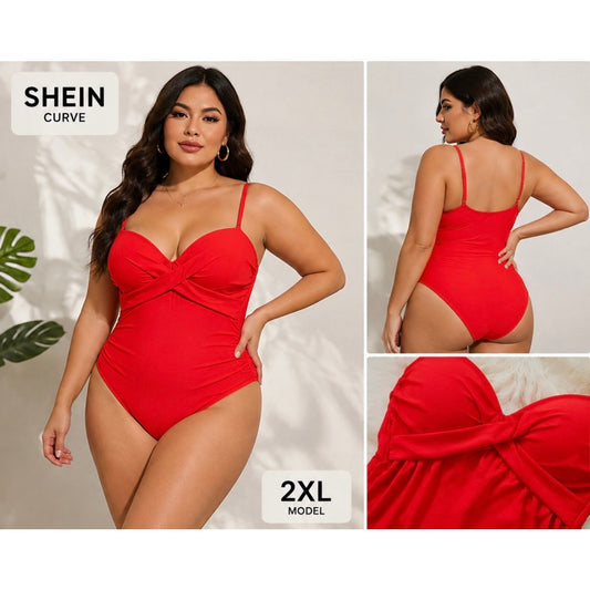 065 | SHEIN Criss Cross Front One-Piece Swimsuit – Red | Size 2XL
